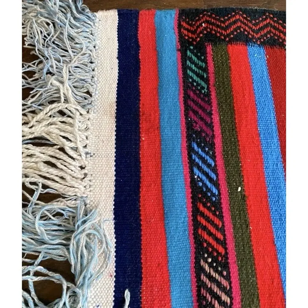 Vintage Turkish Kilim Rug 35x49 Wool Hand Woven Tribal Boho Accent Rug Striped